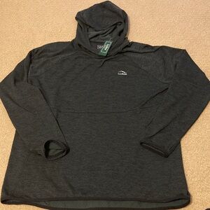 New L.L.Bean women’s adventure grid fleece pullover hoodie black heather color